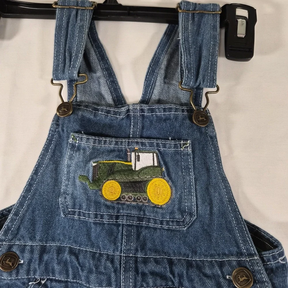 Y2k Style John Deere Toddler Overalls 4T Denim Shortalls Tractor Patch Farm Kids